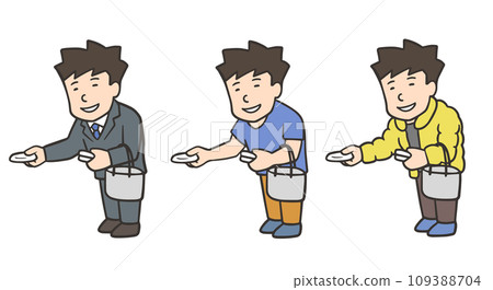 Illustration set of a man handing out tissues at part-time job 109388704