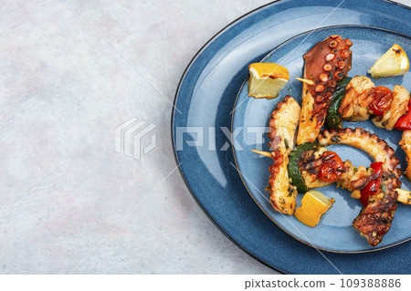 Delicious octopus skewers. Delicious octopus skewers. 109388886