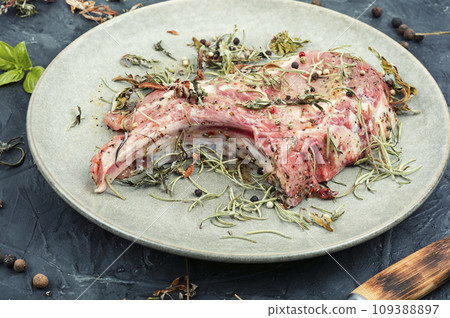 Raw pork steak Tomahawk 109388897