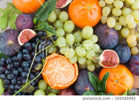 Bright fruit. Healthy food background. Diet, nutrition and vitamin concept 109388992