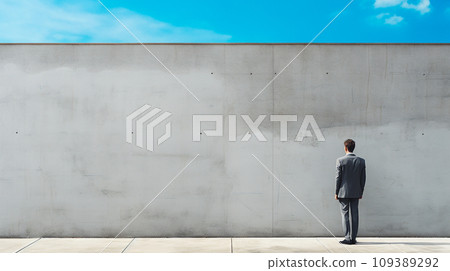 A wall that blocks a businessman's destination 109389292