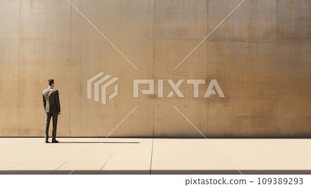 A wall that blocks a businessman's destination 109389293