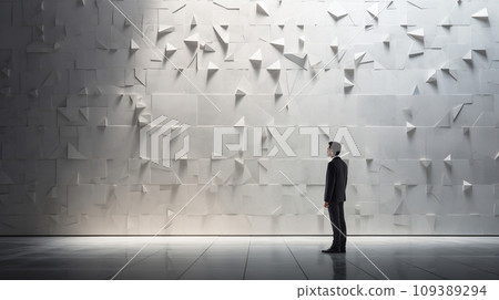 A wall that blocks a businessman's destination 109389294