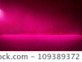 Abstract dark asphalt with neon pink light reflections smoke and rays template scene 109389372