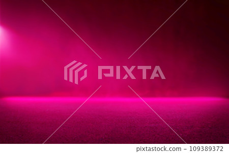 Abstract dark asphalt with neon pink light reflections smoke and rays template scene 109389372