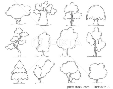 Ink tree set doodle sketch style 109389390