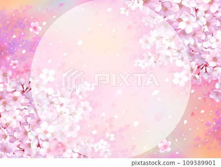 Gorgeous circle frame background of cherry blossoms, cherry blossom snowstorm Gorgeous circle frame background of cherry blossoms, cherry blossom snowstorm 109389901