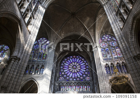 stained glass in basilica of saint-denis,  France 109391158
