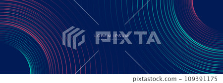 Abstract futuristic technology lines on dark blue background. Glowing turquoise and red circle lines design. Shiny curve lines pattern. Modern graphic element. Horizontal banner template. Vector Abstract futuristic technology lines on dark blue background. Glowing turquoise and red circle lines design. Shiny curve lines pattern. Modern graphic element. Horizontal banner template. Vector 109391175