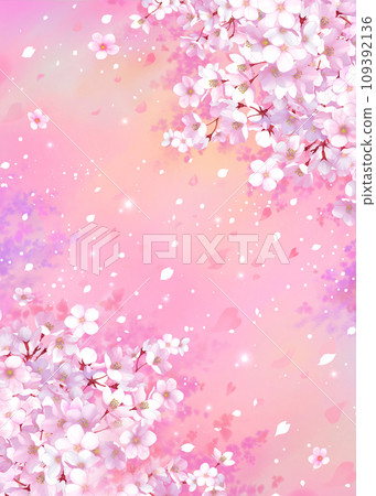 櫻花華麗的背景，櫻花暴風雪，垂直 109392136