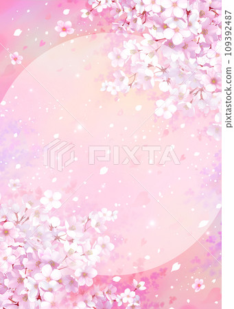 華美的櫻花圓框背景,櫻花飛雪,垂直 華美的櫻花圓框背景,櫻花飛雪,垂直 109392487