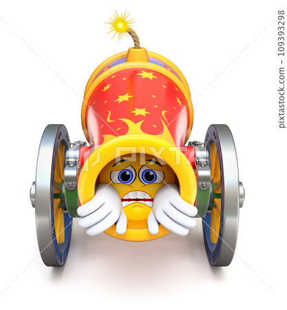 Circus cannon with scared smiley inside - 3D illustration 109393298