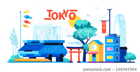 Streets of Tokyo - modern colored vector illustration 109393564