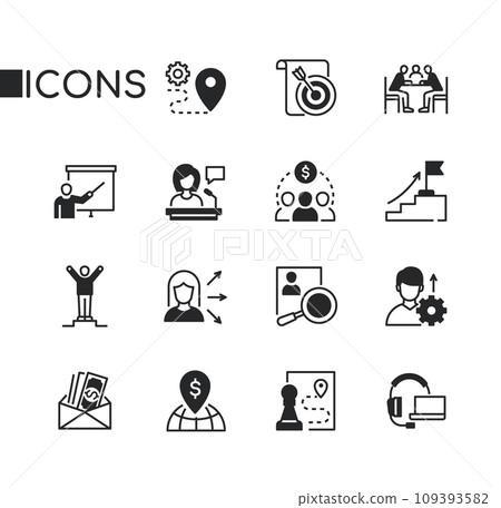 Achievement of goals and development - set of line design style icons Achievement of goals and development - set of line design style icons 109393582