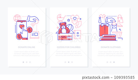 Online donation and charity - line design style banners set 109393585