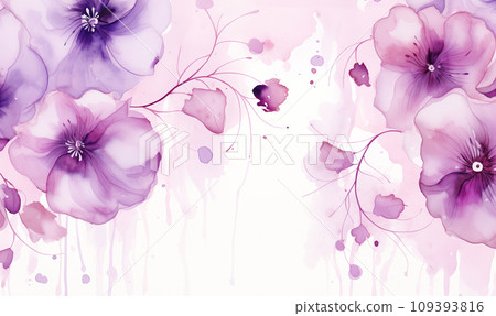 AI-generated content. Watercolour illustration, wild blooming floral pattern, greeting card template 109393816