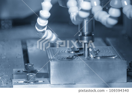 The CNC milling machine rough cutting the injection mold parts by indexable tools. The CNC milling machine rough cutting the injection mold parts by indexable tools. 109394340