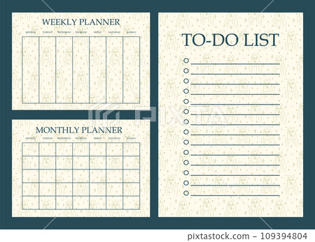 Student organizer paper sheet set. Blank printable goal setting sheets with linear woman 109394804