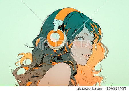 戴著耳機聽音樂的動漫風格女孩 AI 生成圖像 戴著耳機聽音樂的動漫風格女孩 AI 生成圖像 109394965