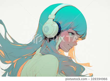 戴著耳機聽音樂的動漫風格女孩 AI 生成圖像 109394966