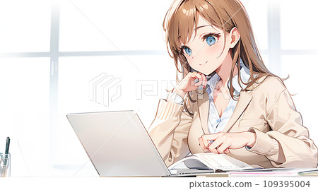 Illustration of a cute woman using a computer "AI generated image" 109395004