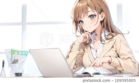 Illustration of a cute woman using a computer "AI generated image" 109395005