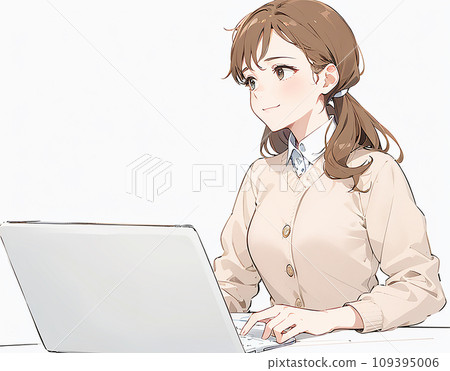 Illustration of a cute woman using a computer "AI generated image" Illustration of a cute woman using a computer "AI generated image" 109395006