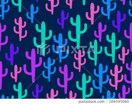 Cactus seamless pattern. Desert cactus Carnegia. Multi-colored cacti with spines in a modern style. Large Mexican empty cacti. Design of banners and posters. Vector illustration Cactus seamless pattern. Desert cactus Carnegia. Multi-colored cacti with spines in a modern style. Large Mexican empty cacti. Design of banners and posters. Vector illustration 109395060