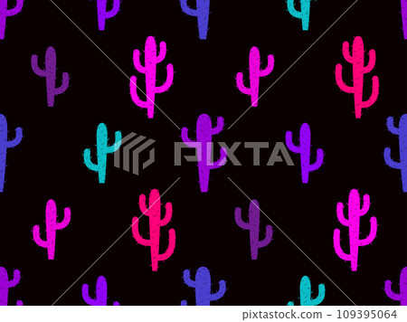 Seamless pattern with desert cactus with thorns. Desert cactus Carnegiea. Multicolored Mexican cacti. Design for wallpaper, wrapper, banners and posters. Vector illustration 109395064