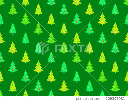 Decorated Christmas trees seamless pattern in 80s style. Christmas tree decorated in geometric style. Festive design for greeting cards, invitations and banners. Vector illustration 109395081