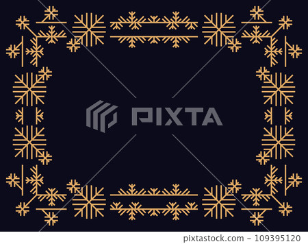 Art deco style frame with snowflakes. Winter vintage linear border with snowflake in line art style. Christmas frame design a template for invitations, leaflets and greeting cards. Vector illustration 109395120