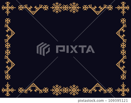 Art deco style frame with snowflakes. Winter vintage linear border with snowflake in line art style. Christmas frame design a template for invitations, leaflets and greeting cards. Vector illustration 109395121
