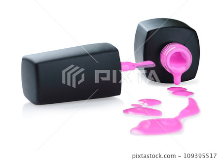 Cosmetic nail polish bottle with brush and blots, on white background, cosmetic concept Cosmetic nail polish bottle with brush and blots, on white background, cosmetic concept 109395517