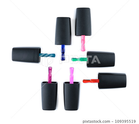 Cosmetic nail polish brushes on white background, cosmetic concept 109395519