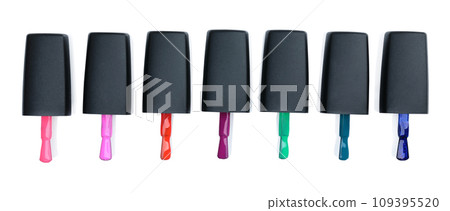 Cosmetic nail polish brushes on white background, cosmetic concept 109395520