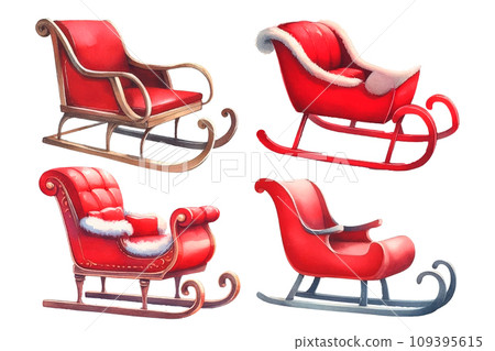 Sled watercolor illustration material set - Stock