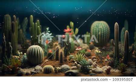 沙漠之夜。仙人掌西洋鏡。 AI生成影像 109395807