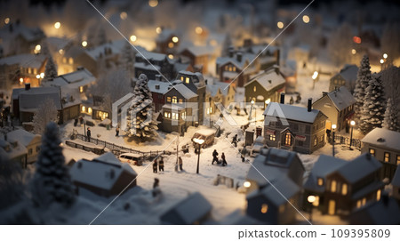 A diorama of a snowy town. AI generated image A diorama of a snowy town. AI generated image 109395809