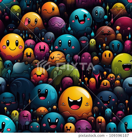 Seamless pattern with cute cartoon monsters. illustration for your design.  109396187