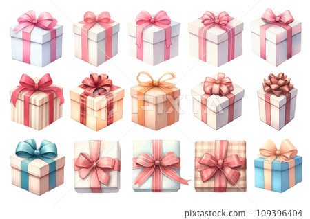 Present box watercolor illustration material set 109396404