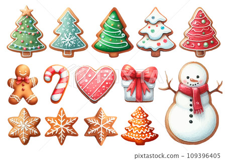 Christmas cookie watercolor illustration material set 109396405