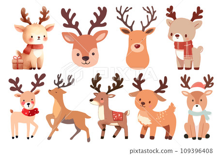 Cute reindeer watercolor illustration material set 109396408