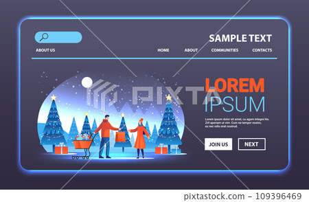 man woman couple in winter clothes holding shopping bags near decorated fir trees season big sale special offer promotion discount man woman couple in winter clothes holding shopping bags near decorated fir trees season big sale special offer promotion discount 109396469