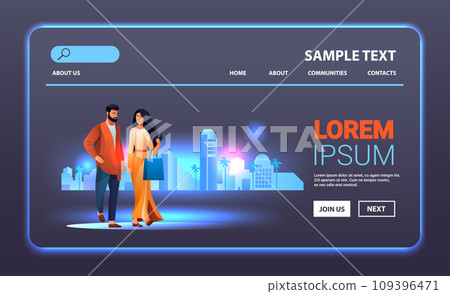 man woman couple holding shopping bags season big sale special offer promotion discount cityscape background horizontal man woman couple holding shopping bags season big sale special offer promotion discount cityscape background horizontal 109396471