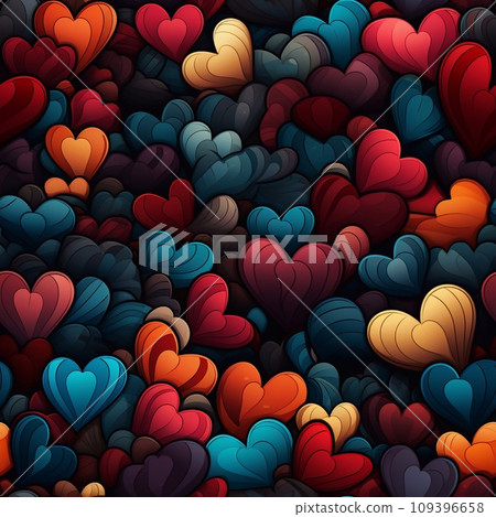 Seamless pattern with colorful hearts on black background. illustration. Seamless pattern with colorful hearts on black background. illustration. 109396658