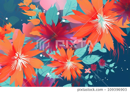 Floral pattern with bright flowers and leaves. illustration. Floral pattern with bright flowers and leaves. illustration. 109396903