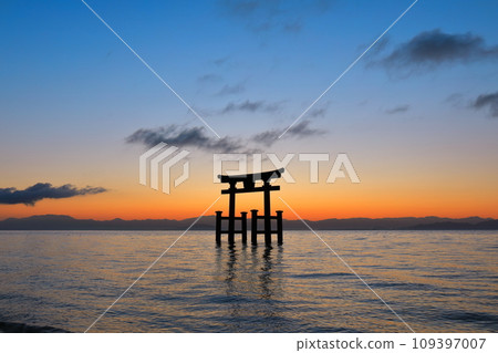 [滋賀郡]白須神社大鳥居湖的黎明 109397007