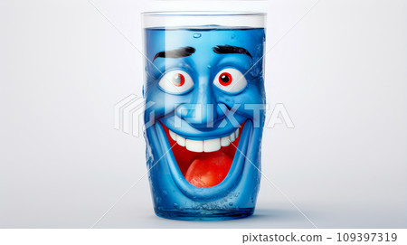 Pepsi glass with a cheerful face 3D on a white background. Pepsi glass with a cheerful face 3D on a white background. 109397319