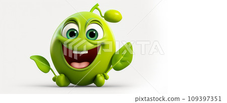 Pea with a cheerful face 3D on a white background. Pea with a cheerful face 3D on a white background. 109397351