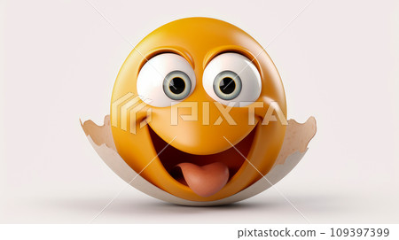 Fried Egg with a cheerful face 3D on a white background. Fried Egg with a cheerful face 3D on a white background. 109397399